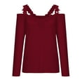 thumbnail image 4 of hotojiny Cold Shoulder Tops for women Casual Long Sleeve V Neck Shirt Trendy Strapless Lace Patchwork Blouse Going Out, 4 of 6