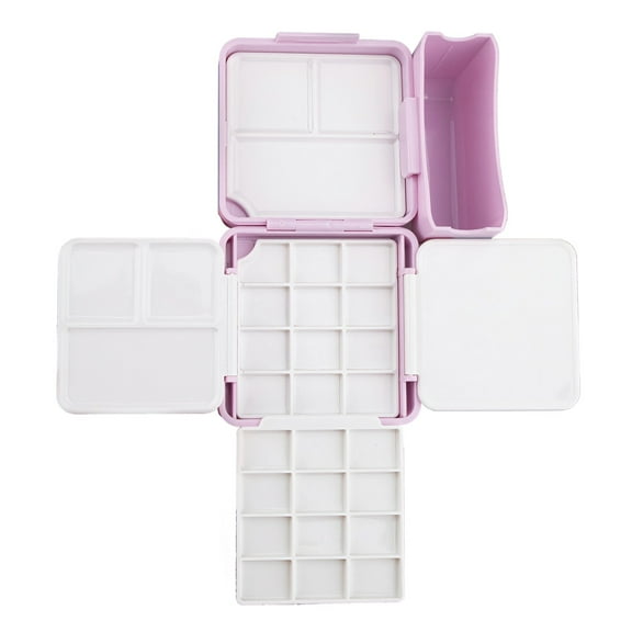 Portable 24-Grid Ceramic Watercolor Palette with Lid, Mini Folding Palette for Watercolor Painting, Includes Clip-on Cleaning Bucket, Ideal for Artists and Outdoor Sketching