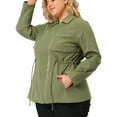 thumbnail image 4 of Unique Bargains Juniors' Plus Size Lapel Zipper Drawstring Waist Moto Jacket 1X Green, 4 of 6