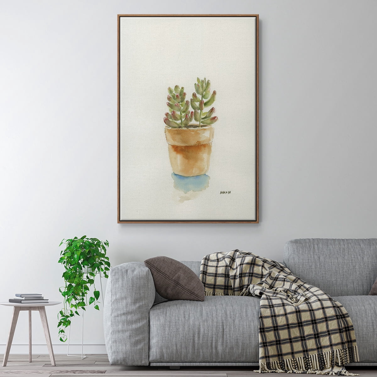 Succulent III Framed Premium Gallery Wrapped Canvas - Ready to Hang - 17 x 25 - Walnut Floating Frame