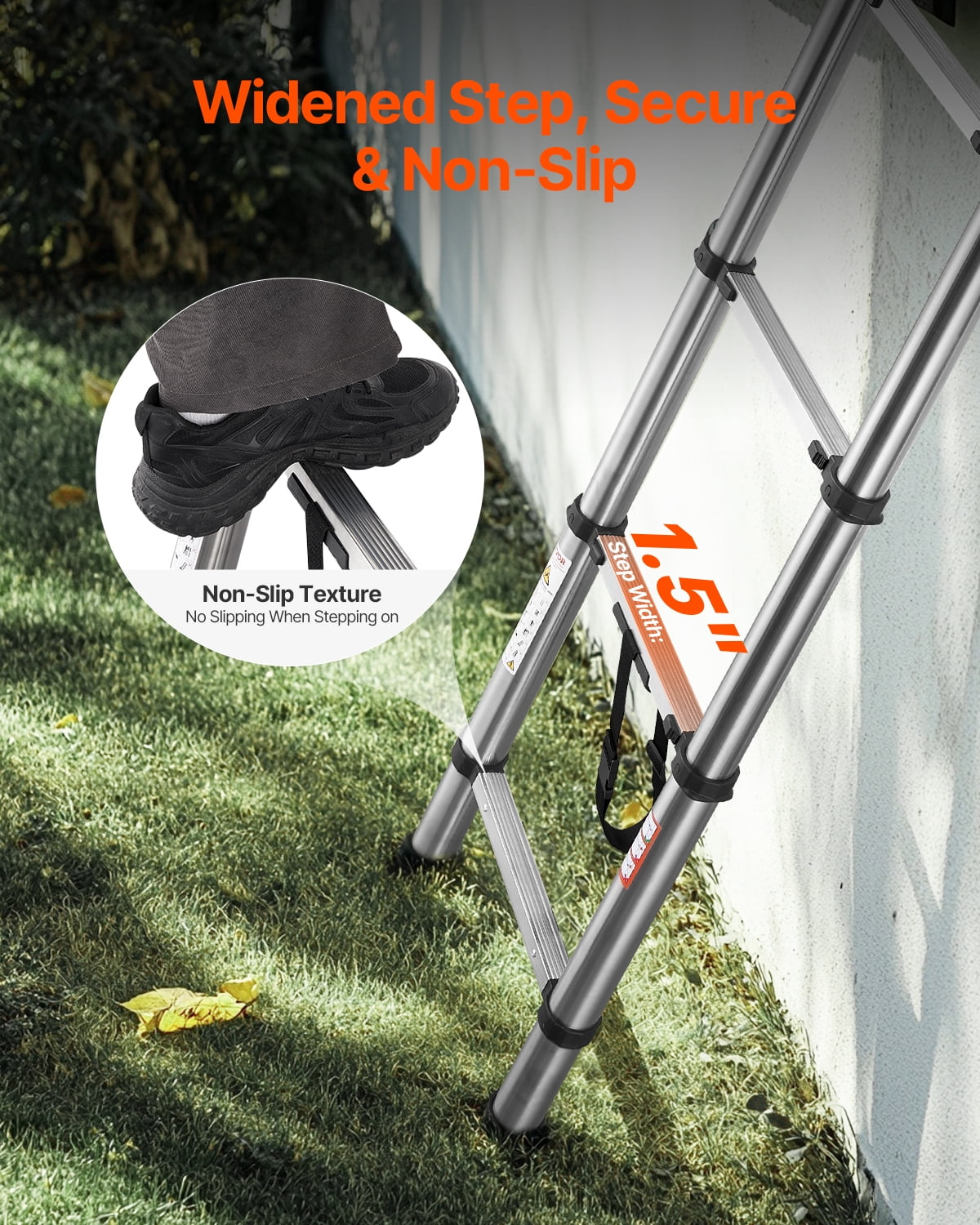 VEVOR Telescoping Ladder, 8.5ft 330LB Stainless Steel Extension Ladder with Non-Slip Feet, 9-Step Collapsible Ladder for Home/RV/Loft