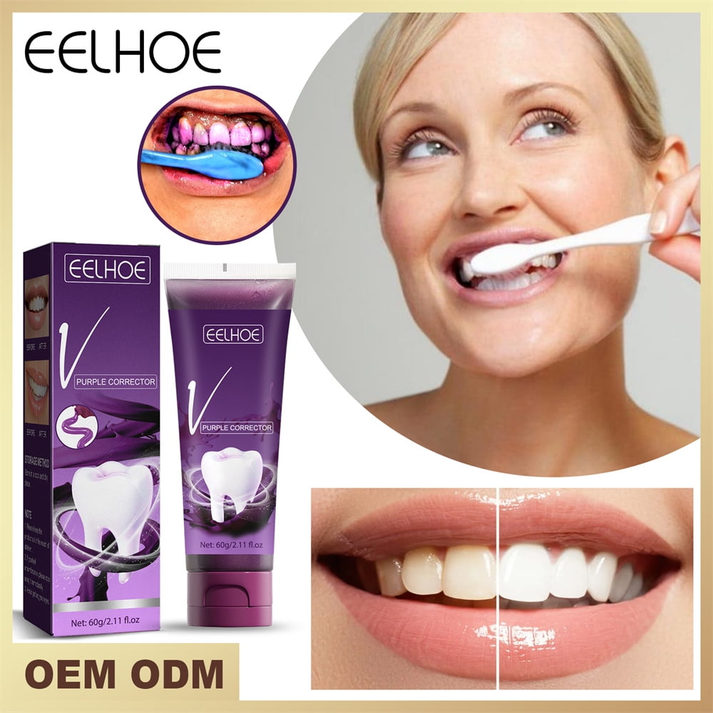 Whitening Toothpaste, Purple Corrector Toothpaste for Teeth Whitening, Non-invasive Brightening Tooth Treatment, Purple Water-Soluble Dye to Correct Yellow Teeth