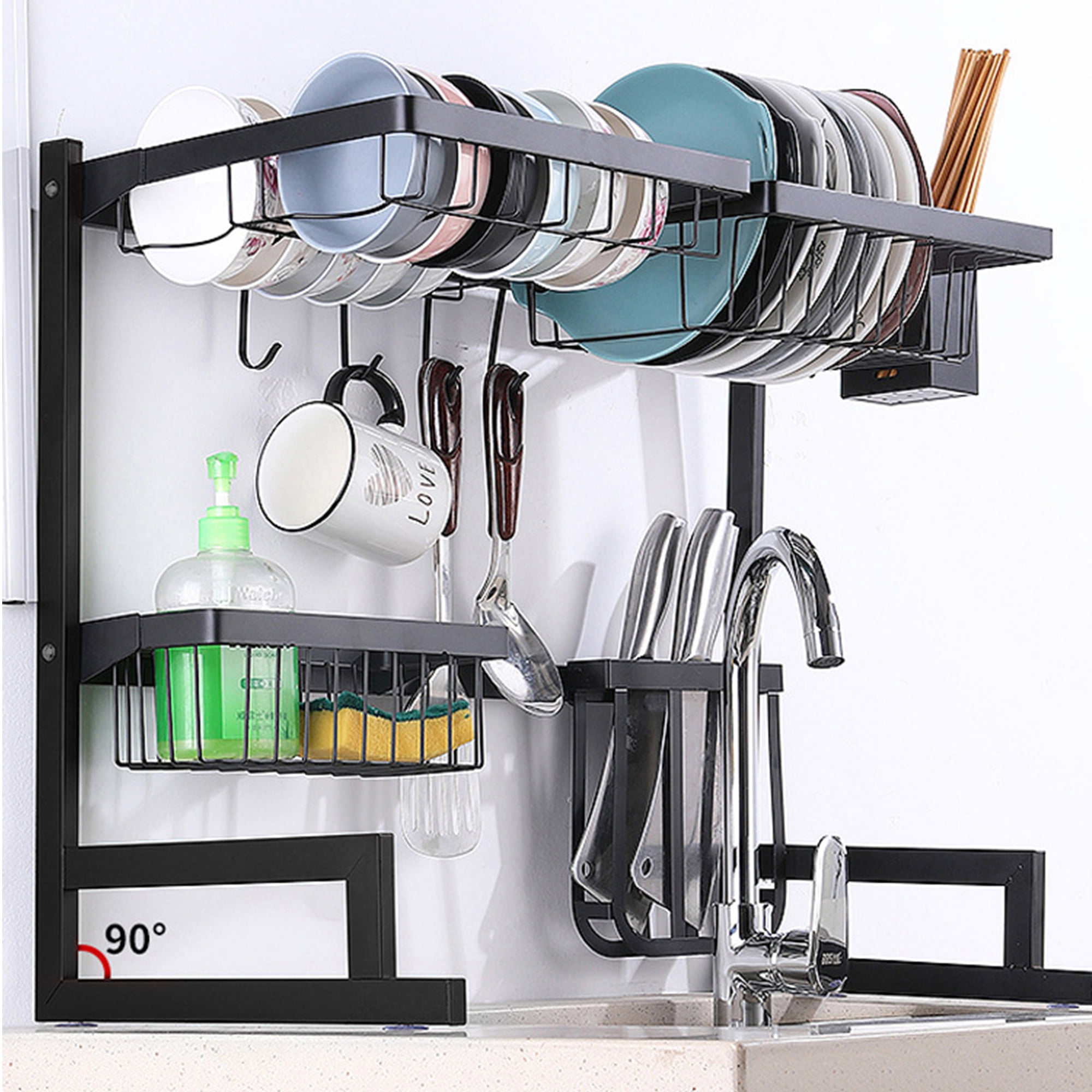 A Multi-functional Dish Rack Made Of Pp Material, Sturdy And Stable. It  Comes With Detachable Hooks For Hanging Spoons And Chopsticks Holders,  Saving