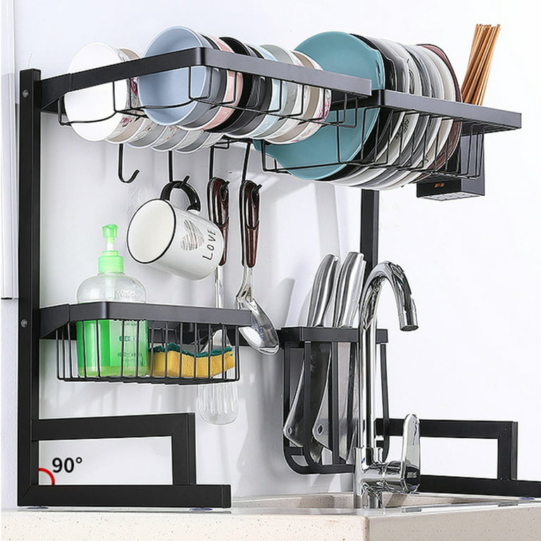 Stainless Steel Dish Drying Rack Over Kitchen Sink, Dishes and Utensils  Draining Shelf, Kitchen Storage Countertop Organizer, Utensils Holder,  Kitchen Space Saver, All in One Dishes Washing Solution