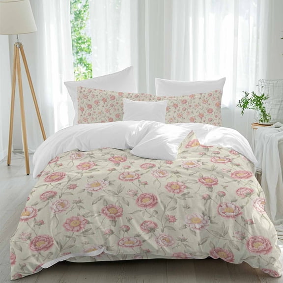 Vintage Style Flowers Queen Size Comforter Set, Plants Magnolia Country Texture Bedding for All Seasons, 4 Pcs Bed Set, 1Quiltcover (90"x92") ,1Sheet(94"x116"), 2Pillowcases (30"x20")