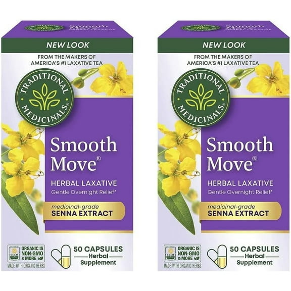 Traditional Medicinals Smooth Move Senna Capsules, 50-Count Bottle (Pack of 2)