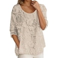 thumbnail image 2 of Tshirts Shirts for Women Relaxed Fit Solid V-Neck Half Sleeve Ruffle Blouse T-Shirts for Women Beige L, 2 of 4