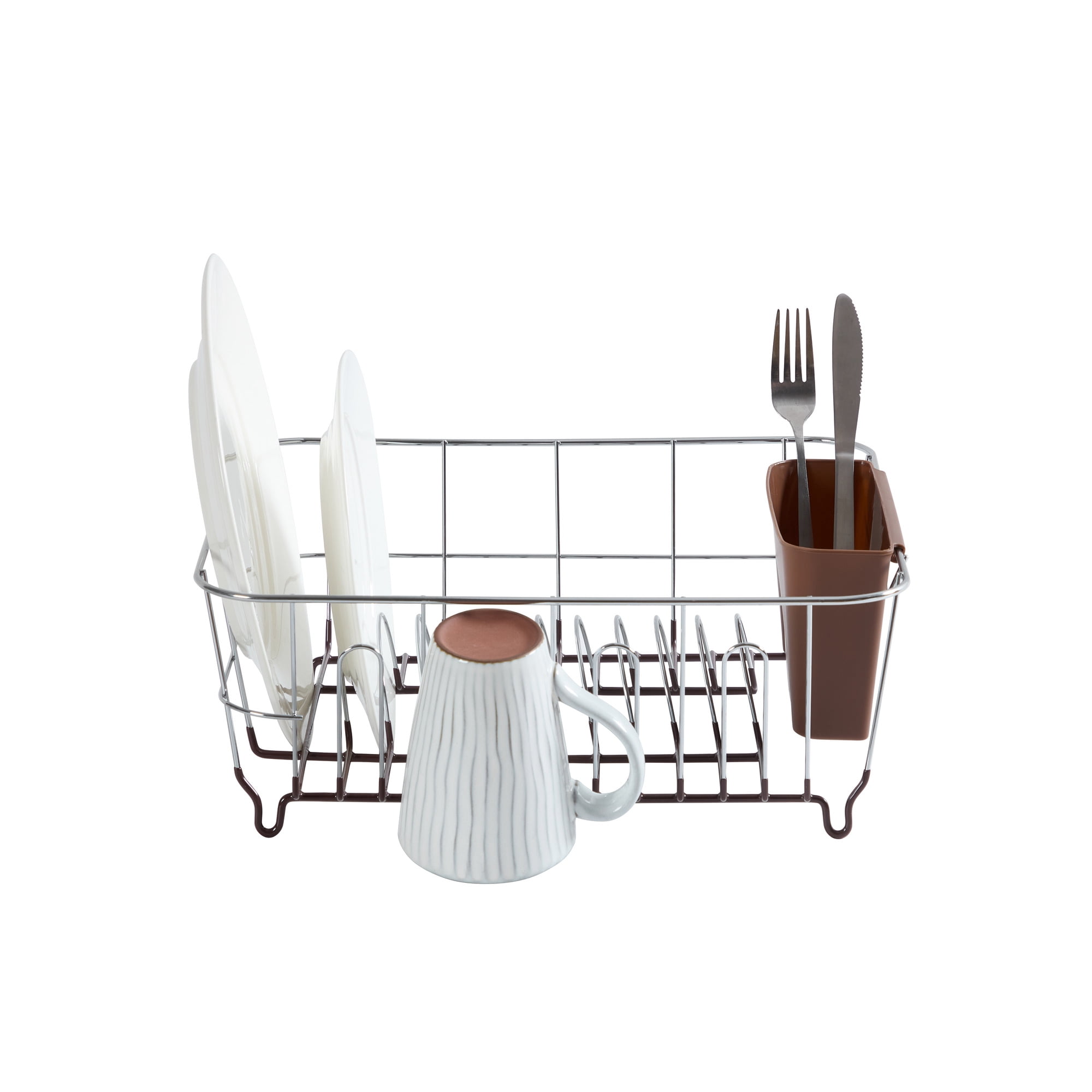 2 Piece Chrome Plated Steel Small Compact Dish Drainer, Bronze