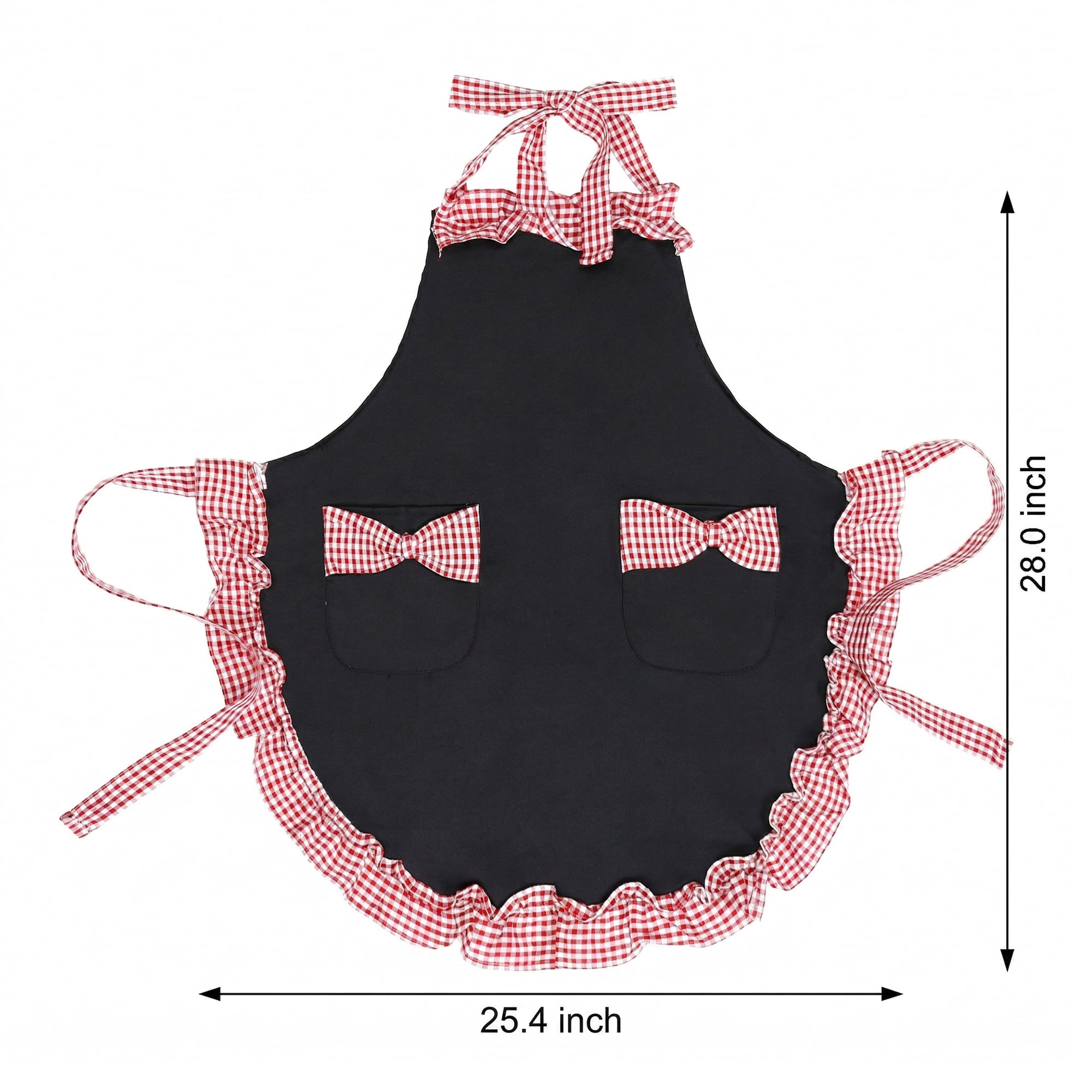 Unique Bargains Maid-style Durable Polyester Aprons with Pockets 25.4x28in Black Red