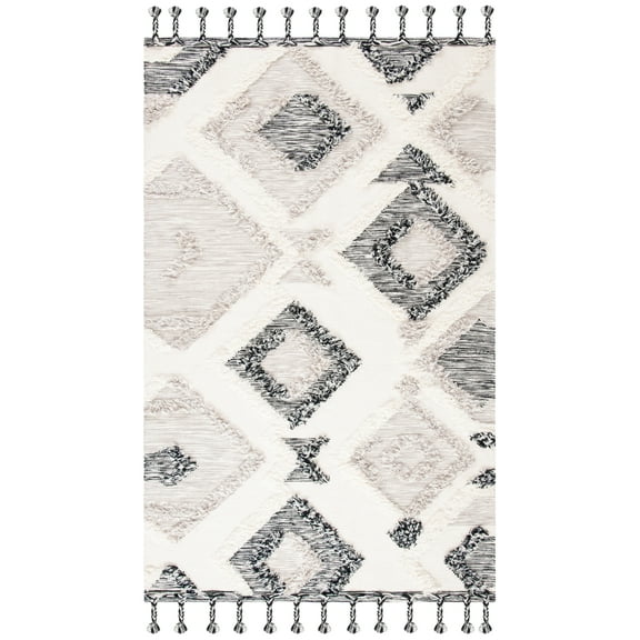 SAFAVIEH Kenya Jacqueline Geometric Wool Area Rug, Grey/Black, 3' x 5'