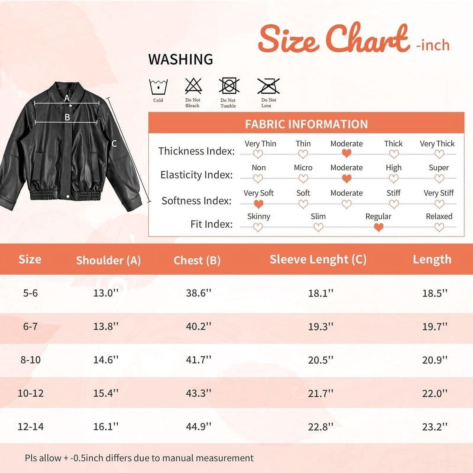 Rolanko Girls Faux Leather Jacket Kids Zip Up Motorcycle Biker Outerwear Coat Pleather Bomber Jacket with Pockets 5-15 Years