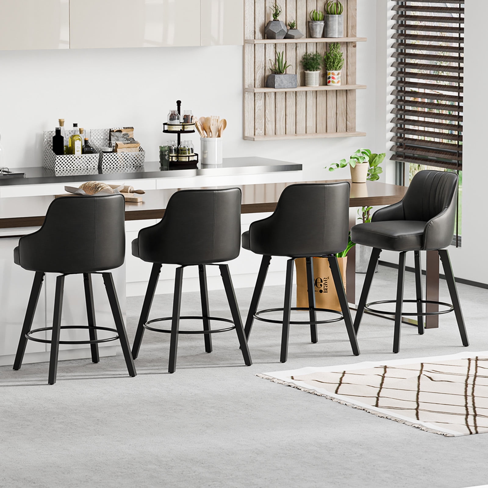 Ktaxon Swivel Bar Stools, 35" Counter Height Adjustable Bar Stools for Kitchen Island, Modern Black, 1 PCS
