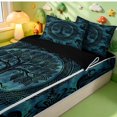 thumbnail image 3 of Homewish Damask Tree Of Life Zipper Twin Comforter Sets with Fitted Sheet and 2 Pillowcases,Bohemian Exotic Style Zipper Bedding Set,Black Teal,Black Reversible,4pcs, 3 of 8