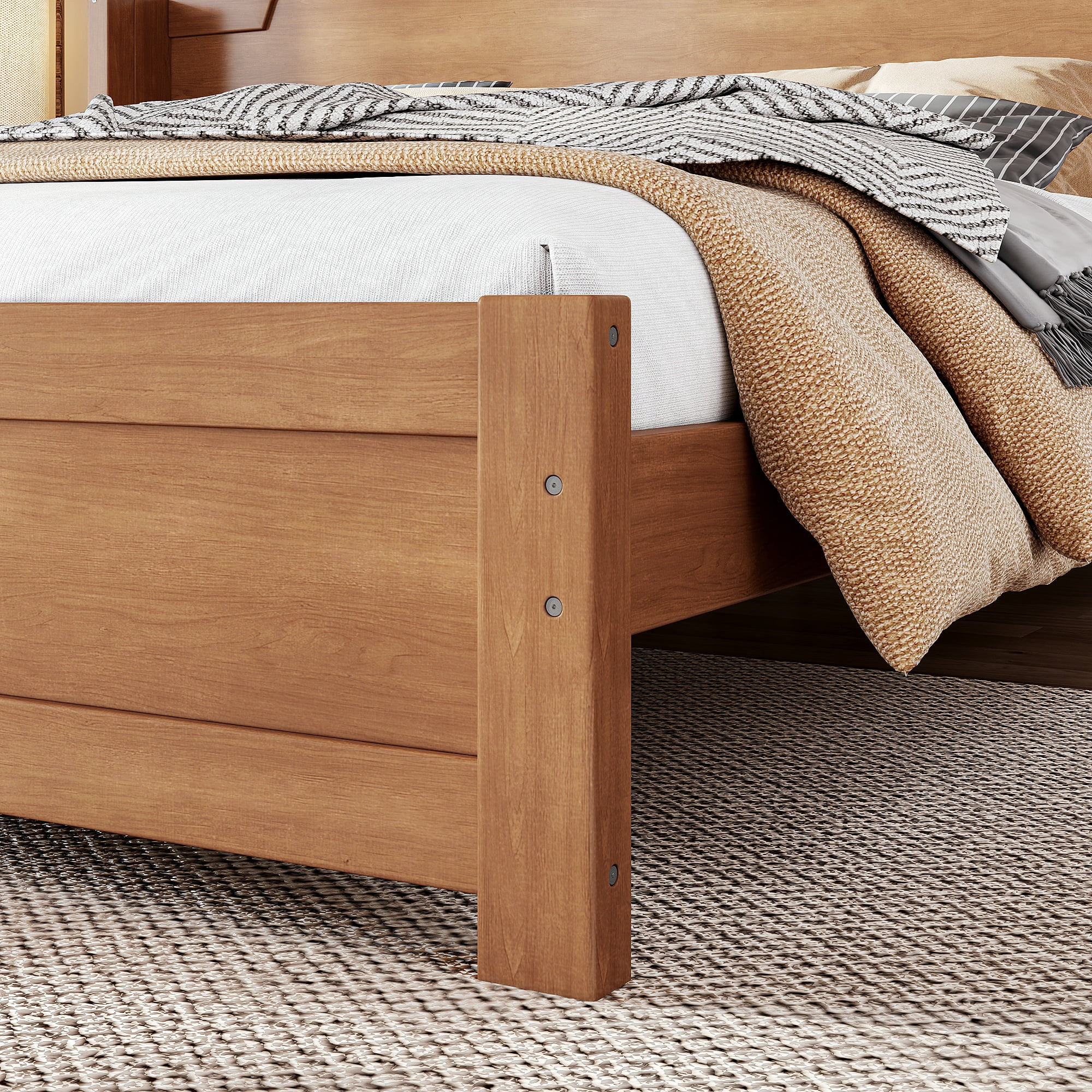 GARITIN King Solid Wood Platform Bed with Headboard, Natural Finish & Minimalist Design, Easy Assembly, No Box Spring Needed Traditional Wood Bed Frame, Natural