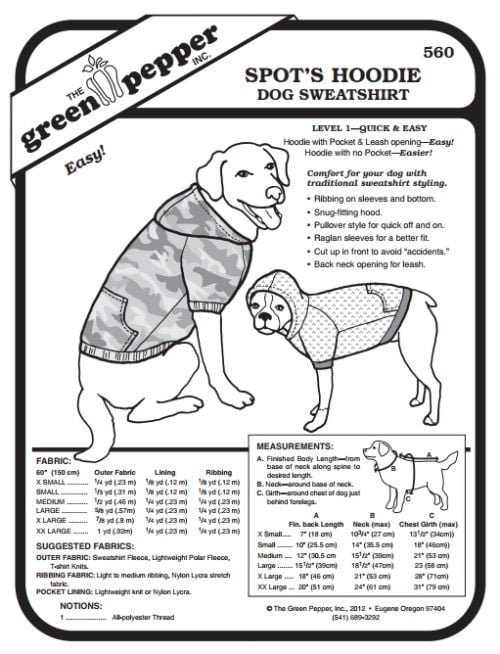 Spots Hoodie Dog Sweatshirt Pet Coat 560 Sewing Pattern (Pattern Only