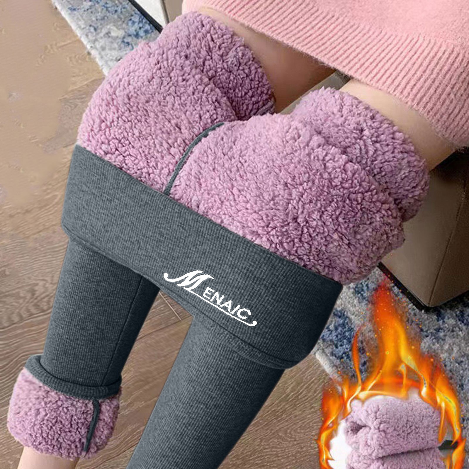 Winter Leggings for Women Fleece Lined Fluffy Sherpa Pocket Wool Pants ...