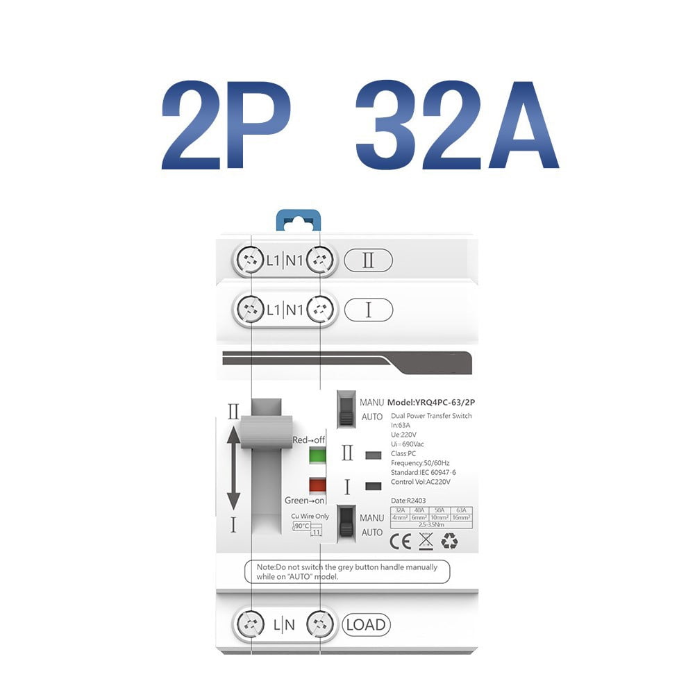 Fule 1PCS ATS Dual Power Automatic Transfer Switch 32-63A For Grid to Generator 220V