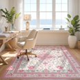 thumbnail image 3 of Design&I 8'x10' Washable Area Rug Pink Scrolling Vintage Botanical Border Decorative Shack Large for King Size Bedroom, Under Bed, Sleek Flatweave Pet Friendly, 3 of 7