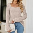 thumbnail image 2 of IROINNID Ladies Long Sleeve T Shirts Winter Square Neck Tops Solid Regular Blouse,Beige, 2 of 5