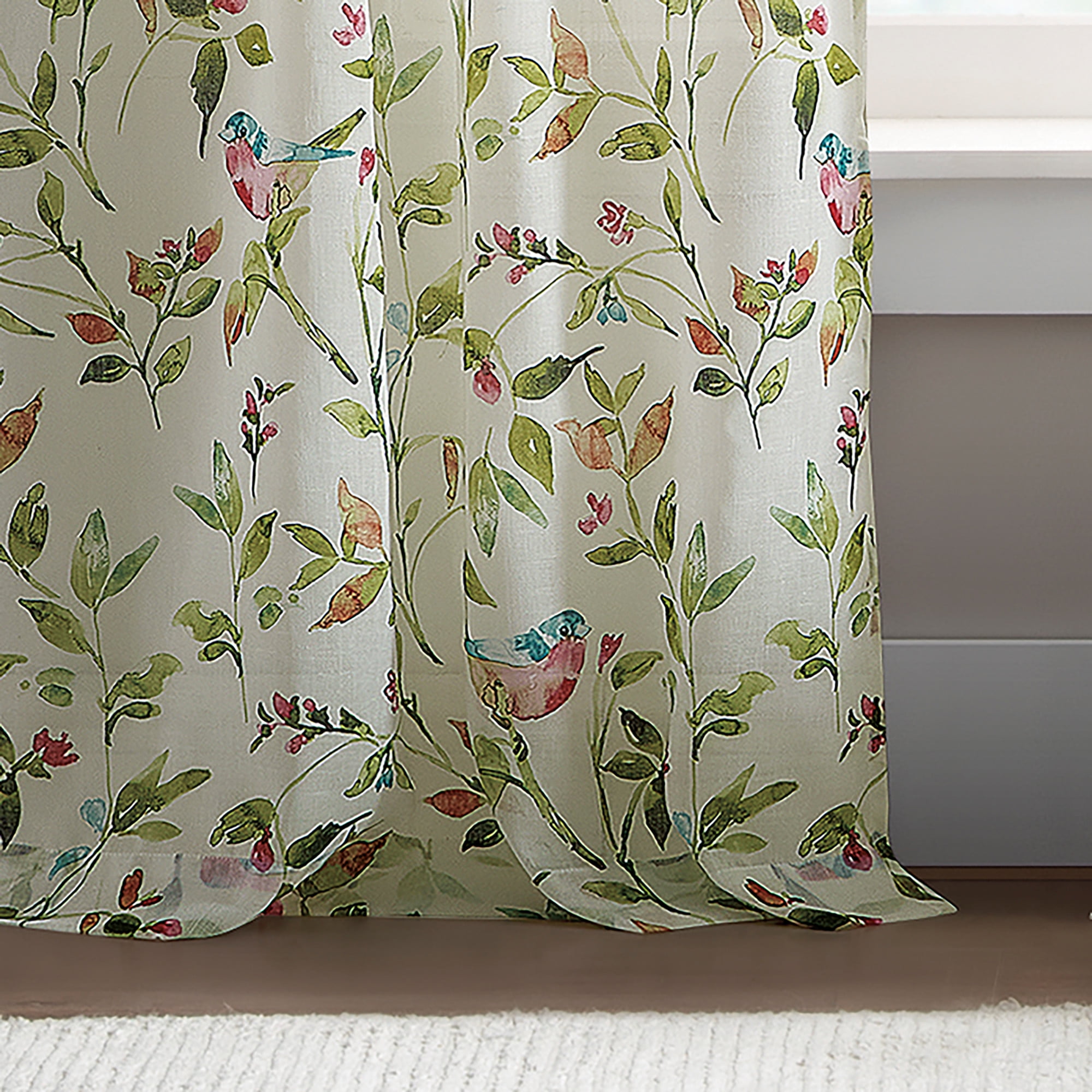 Martha Stewart Kensington Garden Print Curtain Panel Pair, Pink, Pole Top, Light Filtering, Indoor, Adult, 2 Piece Set, 37" x 84"