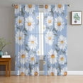 thumbnail image 3 of Blue Daisy Semi Sheer Curtains 108 Inch Length 2 Panels Set, Spring Floral Summer Botanical Watercolor Sheer Kitchen Curtain Privacy Voile Window Curtain for Living Room Bedroom Rod Pocket Drapes, 3 of 7