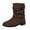 Brown, variant on Women's Slouch Mid‑Calf Boots, Adjustable Strap Faux Denim Boots, Round Toe Classic Outdoor Daily Walking Boots Blue