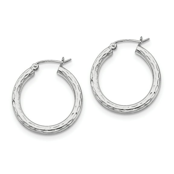Primal Silver Sterling Silver Rhodium-plated 3mm Diamond-cut Hoop Earrings