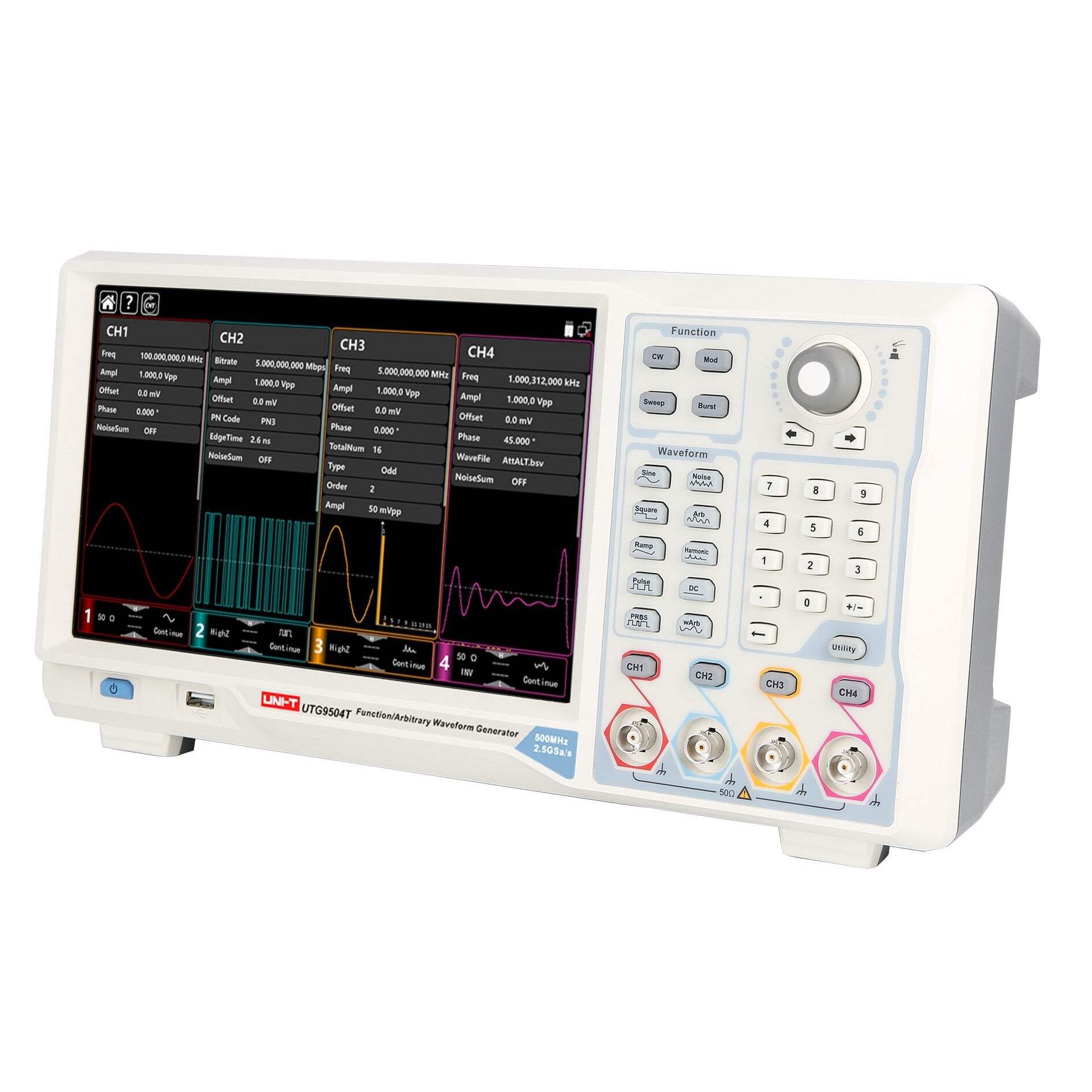 UNI-T UTG9504T 500MHz 4 Channels 500MHz Elite-Series Arbitrary Waveform Generator 2.5GSa/s Memory Depth 64Mpts 10.1-Inch Display