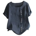 thumbnail image 2 of Womens Plus Size Clearance $5,Womens Casual Loose Button Linen Plus Size Daily Boho Tanic T-shirt Blouse Tops, 2 of 3