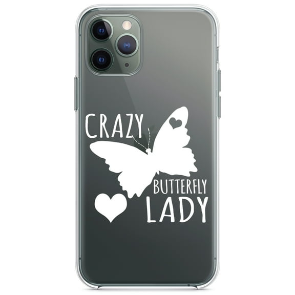 DistinctInk Clear Shockproof Hybrid Case for iPhone 13 (6.1" Screen) - TPU Bumper Acrylic Back Tempered Glass Screen Protector - Crazy Butterfly Lady