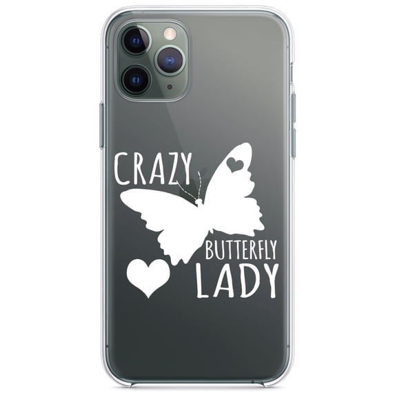 DistinctInk Clear Shockproof Hybrid Case for iPhone 13 Pro MAX (6.7" Screen) - TPU Bumper Acrylic Back Tempered Glass Screen Protector - Crazy Butterfly Lady