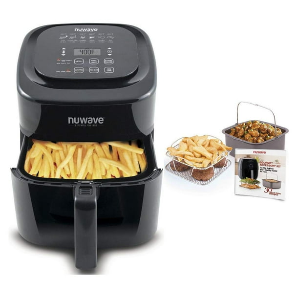 NuWave Brio Black 6 Quart Digital Air Fryer with 3 Piece Gourmet Accessory Kit