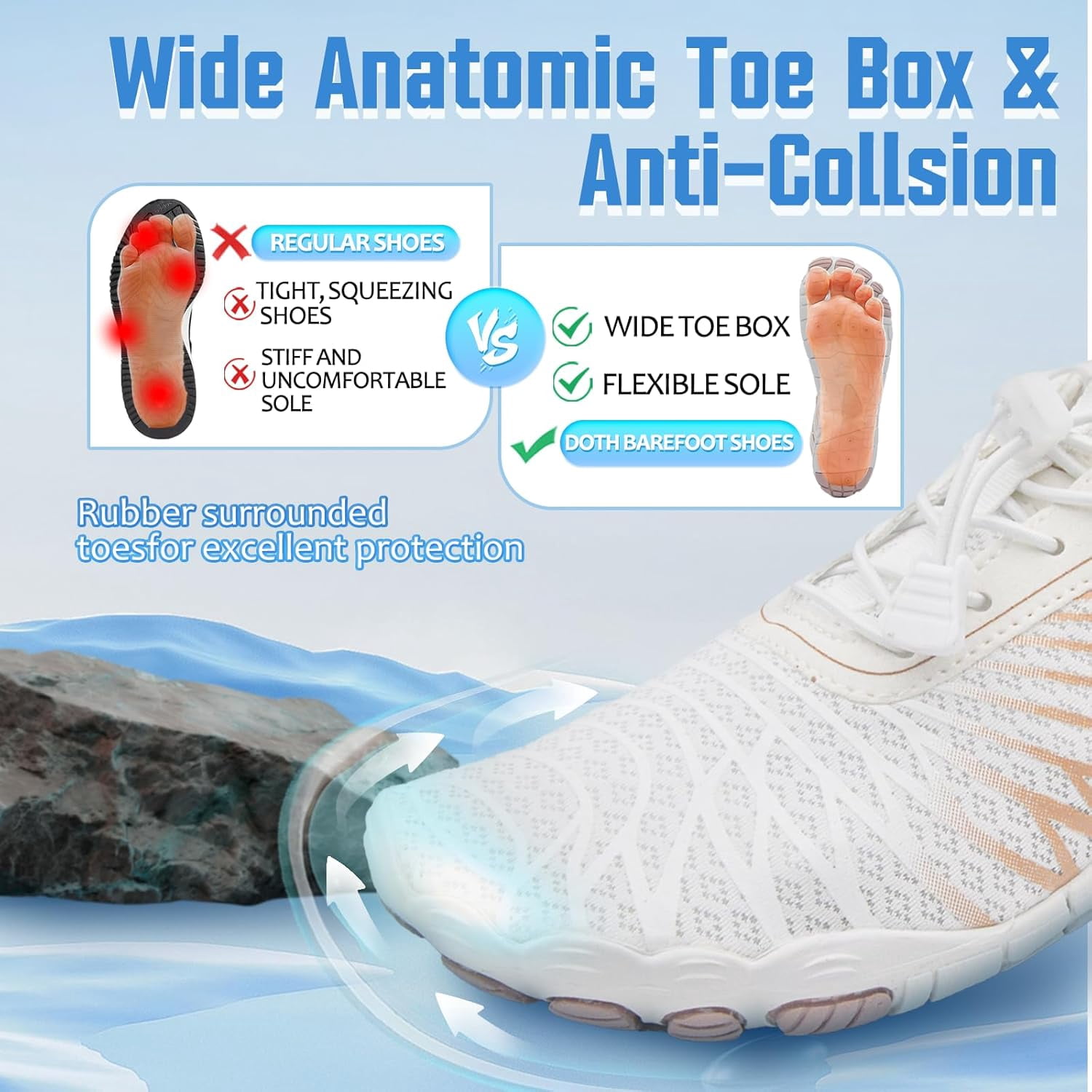 Barefoot Shoes for Women Men, Hiking Footwear Barefoot Shoes Pro Wide Toe Box, Breathable Non-Slip Water Shoes