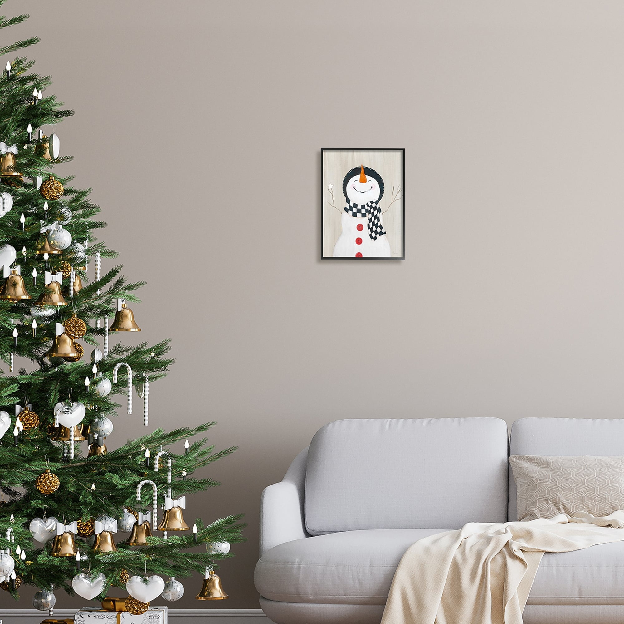 Stupell Industries Happy Smile Winter Snowman Holiday Painting Black Framed Art Print Wall Art