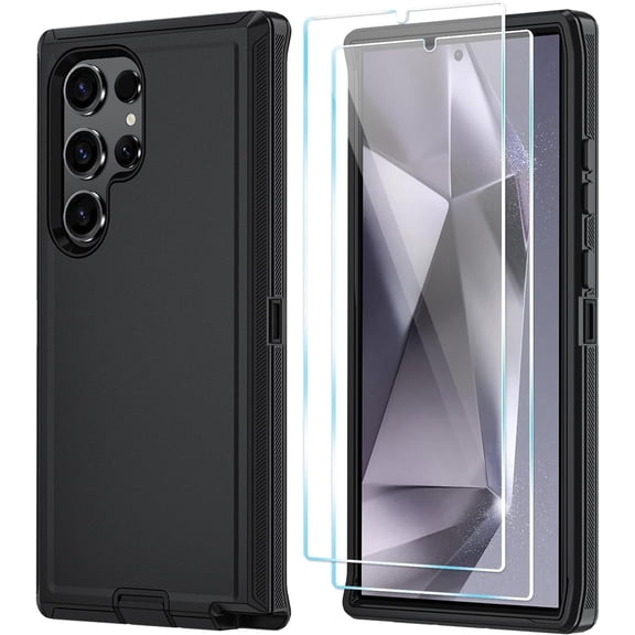 Entronix 3-in-1 Heavy Duty Case Compatible with Galaxy S25 Ultra with Screen Protector, Black