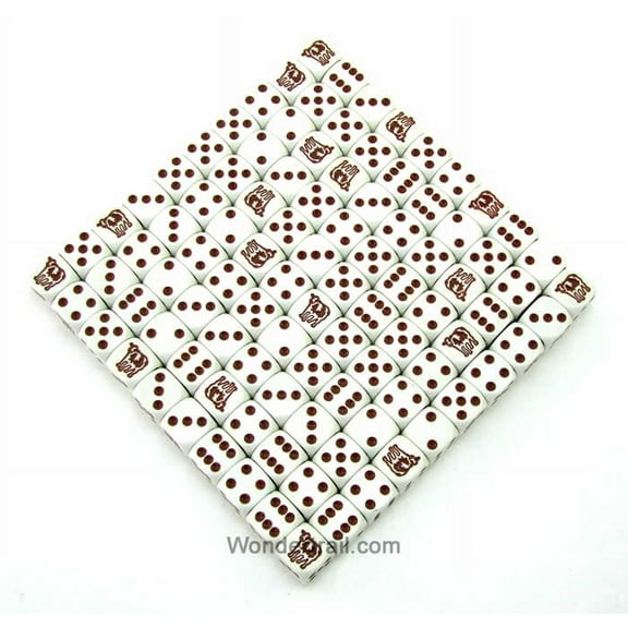 Cow Dice White Opaque with Brown Pips D6 16mm (5/8in) Bulk Pack of 100 Koplow Games