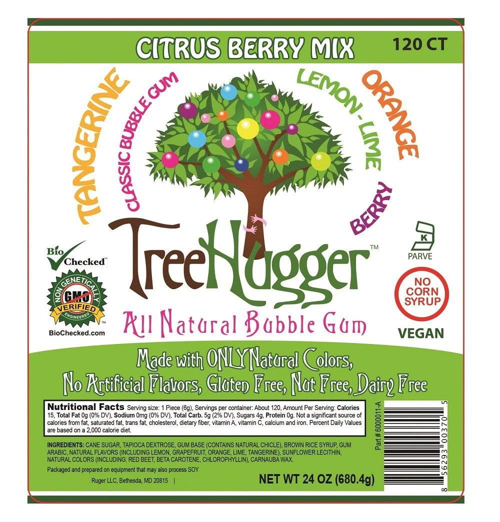 Tree Hugger Bubble Gum, Citrus Berry, 120 Count