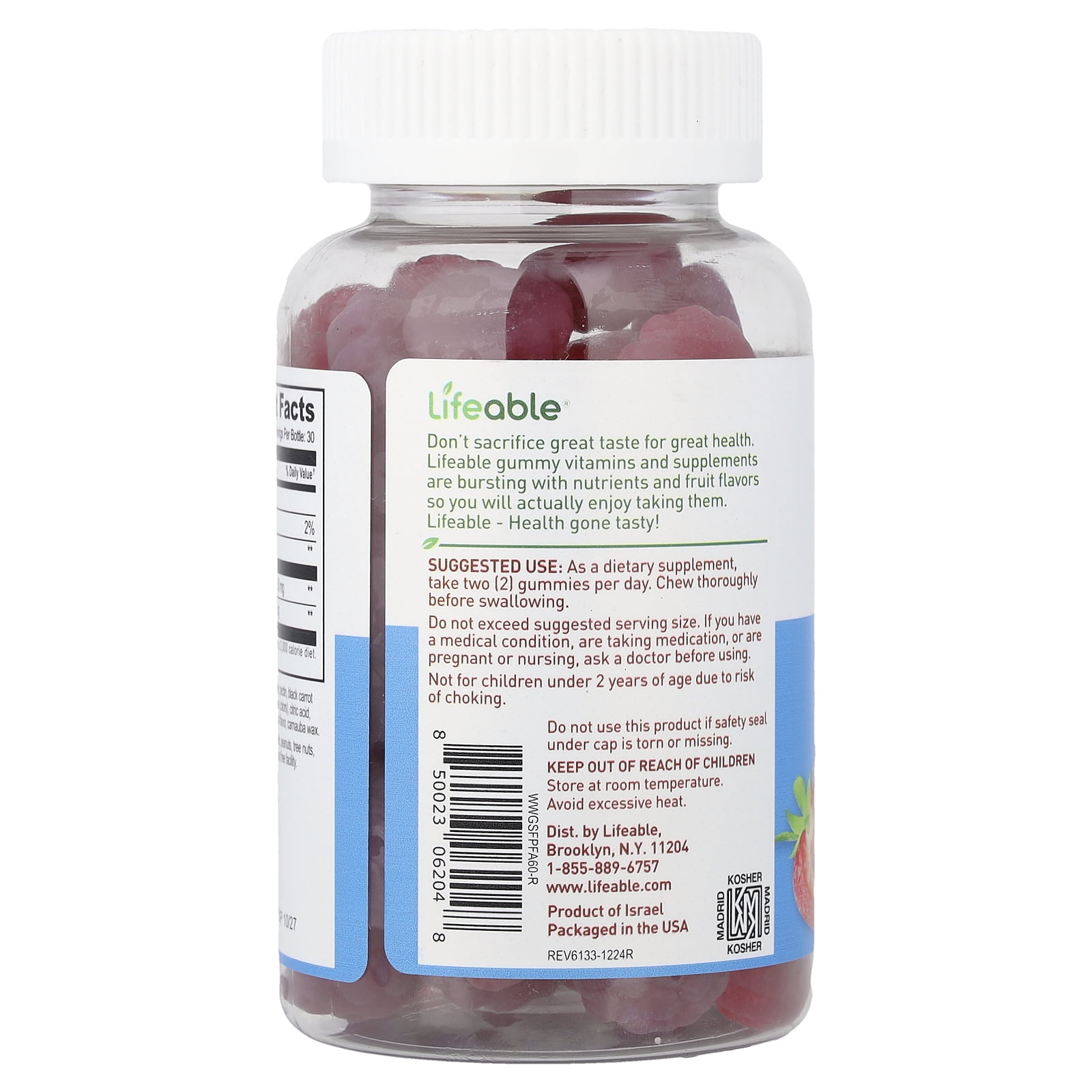 Lifeable Probiotic with Prebiotic Fiber Gummies, Berry, 60 Gummies