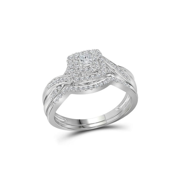 AA Jewels Solid 14k White Gold Princess Cut Diamond Bridal Wedding