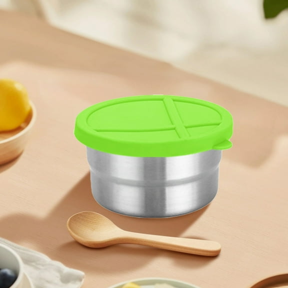 SNGMN Stainless Steel Snack Box with Silicone Lid, Sealed Divided Food Storage Container for Kids Lunch, Portable Seasoning Box (5 Sizes)