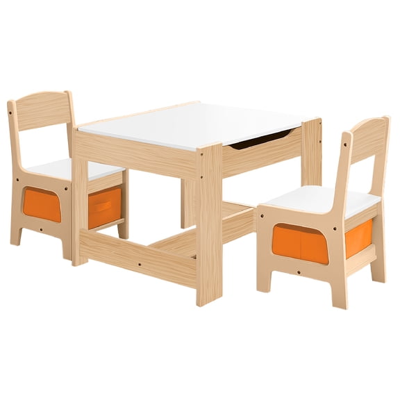 Kids House Mesa Montessori Nest, Set Infantil de en Madera de Abedul y MDF con 2 Sillas, Ideal para Niños Pequeños, Juego, Aprendizaje, Lectura, Diseño Compacto y Seguro 62x62 cm