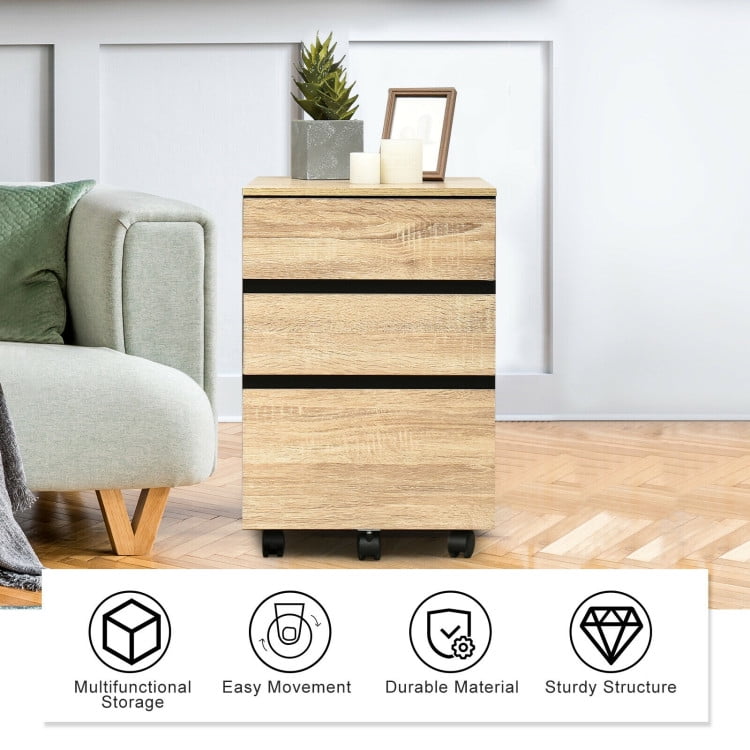 Demi Bonn 3-Drawer Mobile File Cabinet with 5 Universal Casters for Home Office, Beige