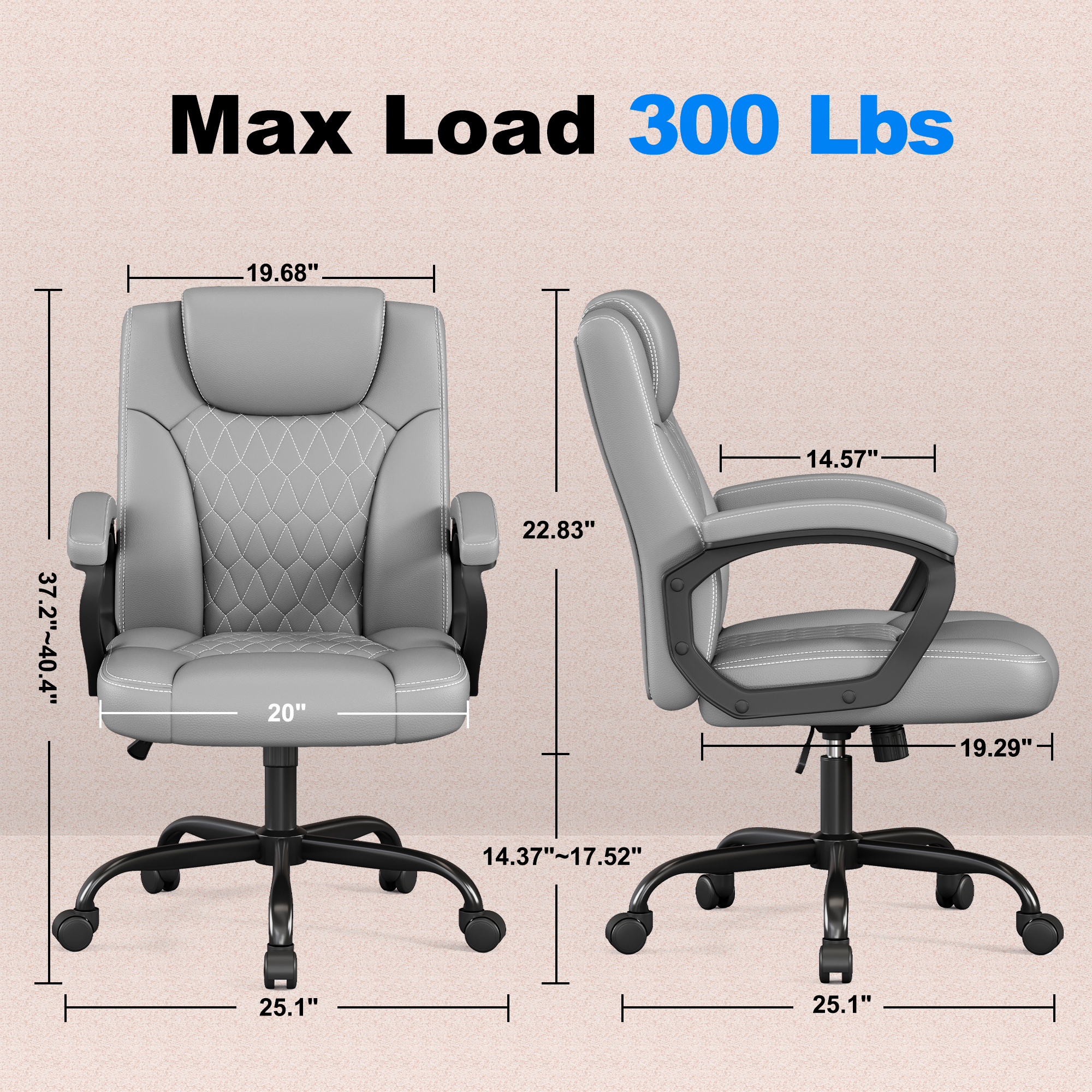 Misolant Office Chair, Executive Desk Chair, PU Leather Comfortable Executive Chairs with Fixed Armrest, Adjustable Height, Rocking Function, 360° Swivel Wheels
