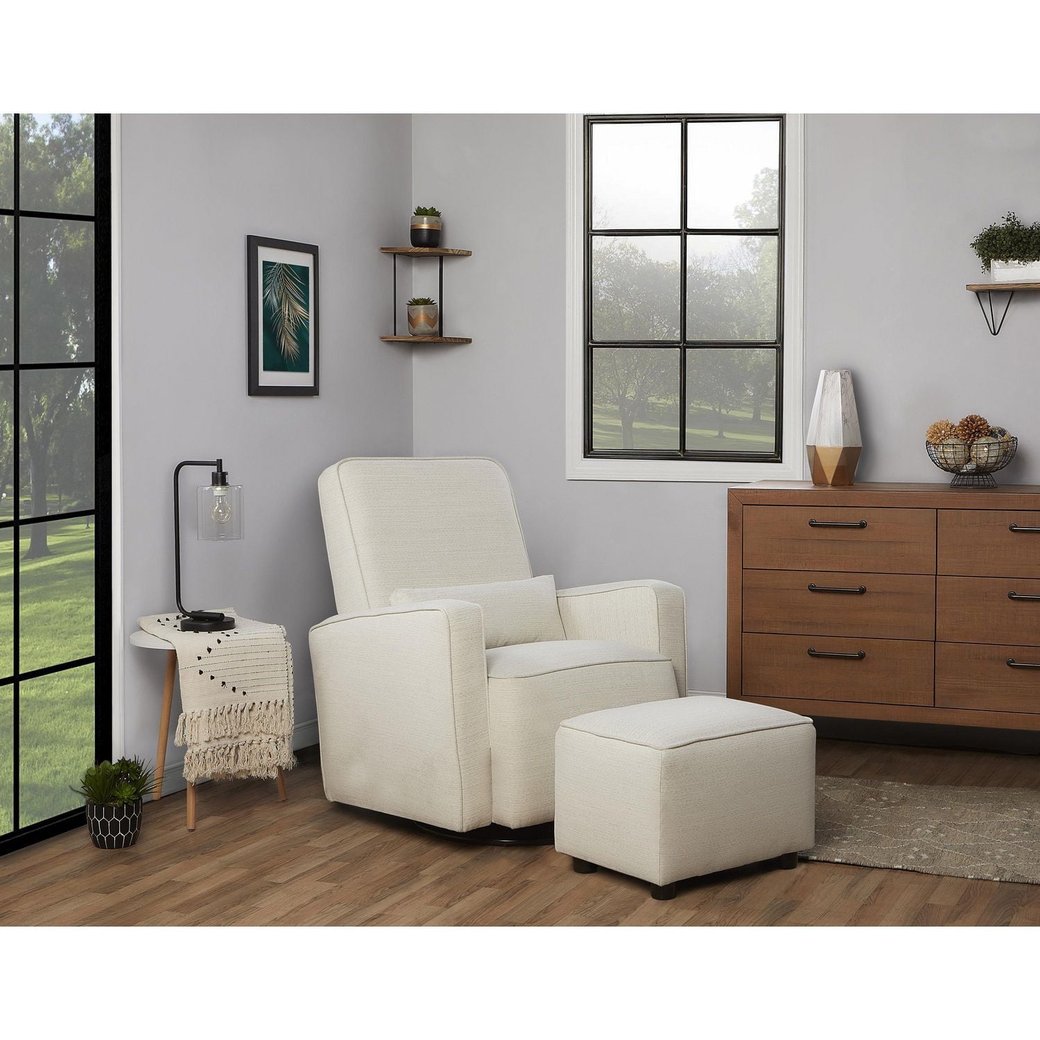 Dream On Me Holland Upholstered Swivel Glider | Rocker I Included Ottoman I Modern Design