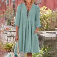 thumbnail image 6 of Quixlent Women Cotton Linen Dress Short Sleeve V Neck A-Line Swing Dress Summer Casual Beach Vacation Sundress with Pockets, 6 of 8