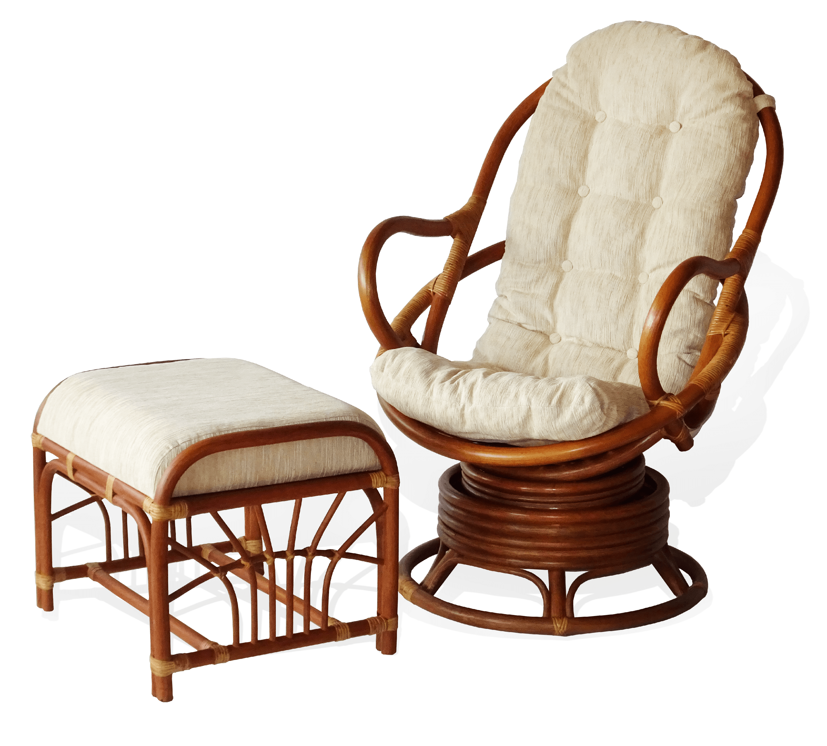 SK New Interiors Set of 2 Java Swivel Rocking Lounge Chair Natural Rattan Wicker with Cream Cushion and Round Coffee Table, Colonial - image 1 of 5