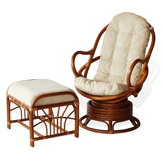 SK New Interiors Set of 2 Java Swivel Rocking Lounge Chair Natural Rattan Wicker with Cream Cushion and Round Coffee Table, Colonial