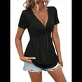 thumbnail image 2 of Camiseta de Verano para Mujer con Cuello en V, Corta y Volantes, Color Negro, Talla L, 2 of 7