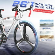Marknig Road Bike, 14-Speed 700C Racing Bike for Adults with Lightweight Aluminum Frame and Dual Disc & V-Brakes, Commuter Bicycle for Men & Women, Smooth-Riding Fitness & City Bike, White & Red