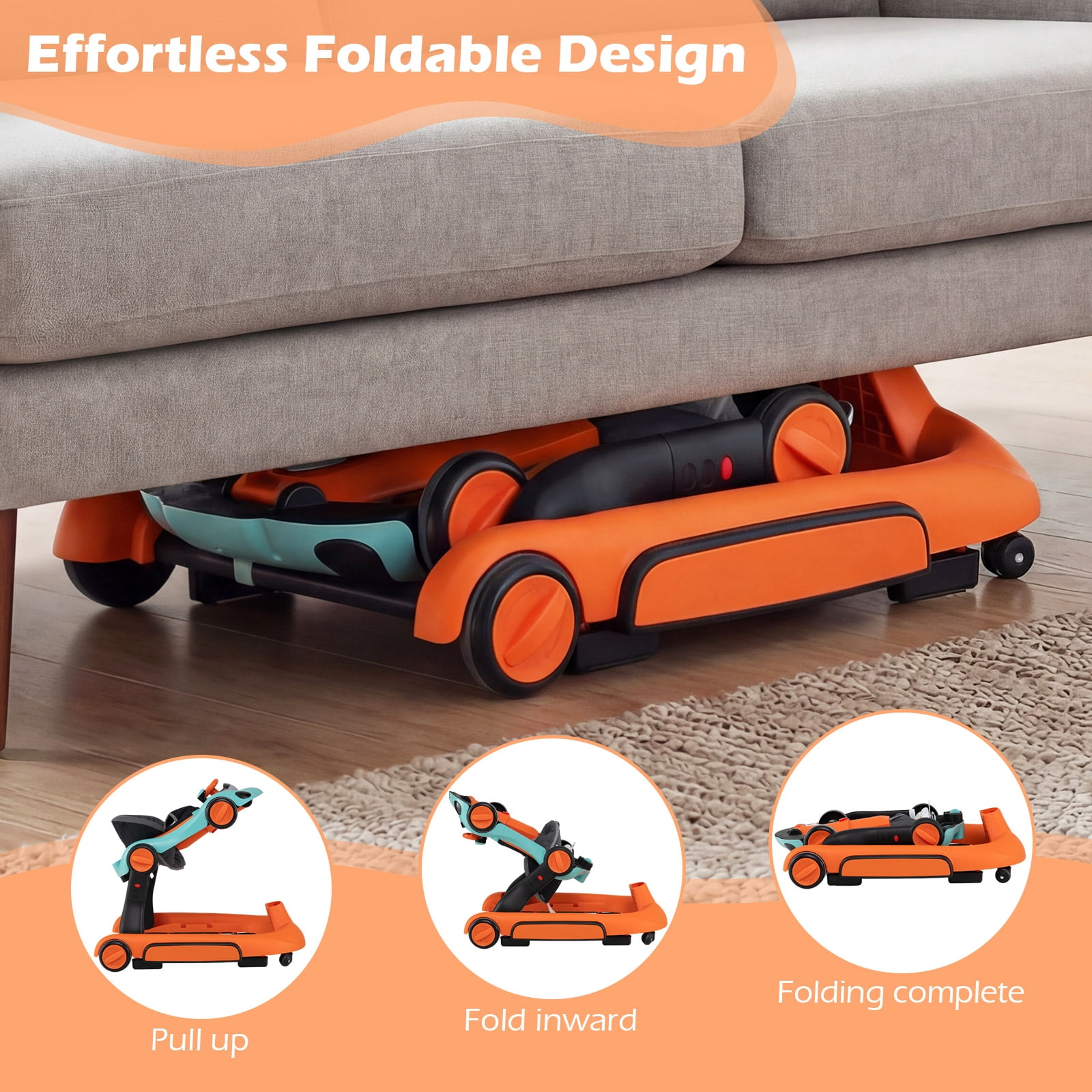 INFANS 6-in-1 Baby Walker, Converts Push Car to Bouncer, Rocker with Music, Lights, Adjustable Height & Speed, Activity Center, Canopy for 7-18 Months